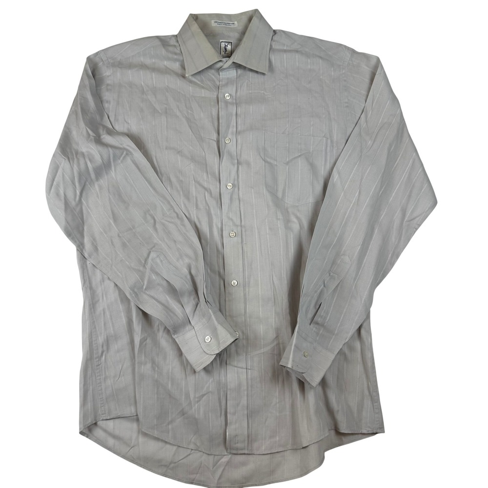 Yves Saint Laurent Menswear Shirt Size 16 Grey Striped Long Sleeve Button Up Y2K